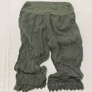 SARAH PACINI Wide Leg Green 100% Linen Pants Wide Leg Women's Medium Boho